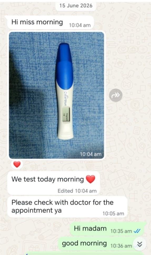Pesakit berkongsi keputusan ujian kehamilan positif melalui WhatsApp