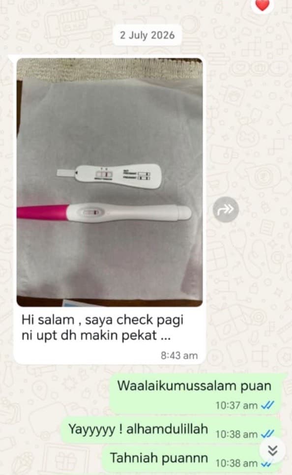 Pesakit berkongsi keputusan ujian kehamilan yang semakin positif melalui WhatsApp